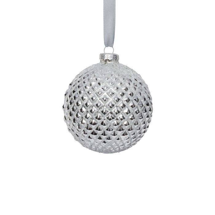 Metallic Glass Ball Ornament - Shiny Silver