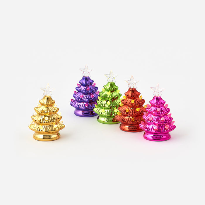 Metallic Tree with LED Lights, Set of 5 Assorted