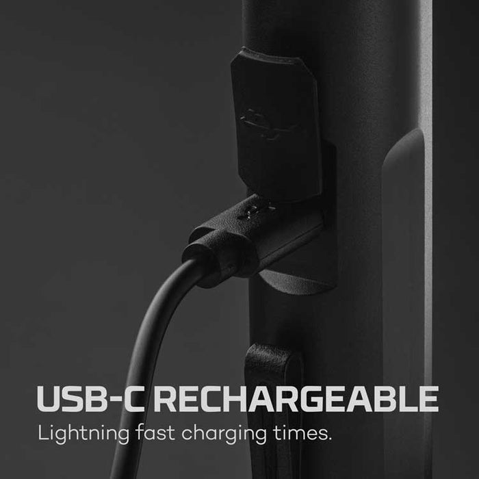Graphic showing the Nebo Mini Larry 500 is USB-C rechargeable