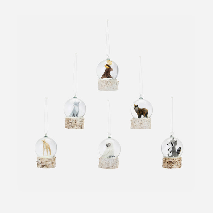 Mini Woodland Animal Snow Globe Ornament, Set of 6 Assorted