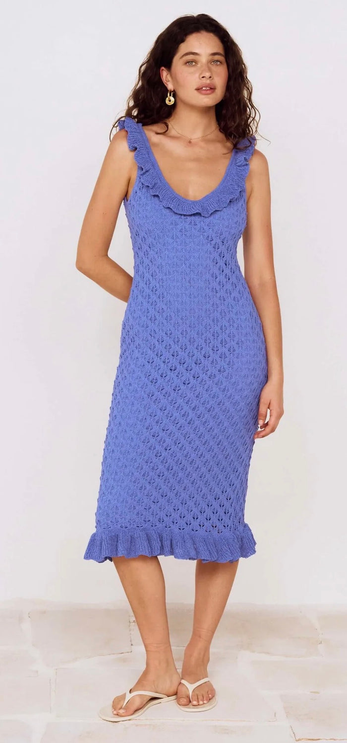 MINK PINK ARLO POINTELLE KNIT MIDI DRESS