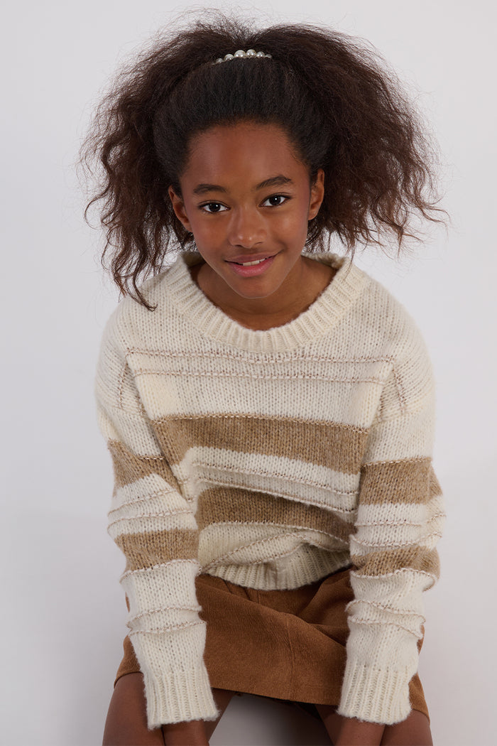 Molly Bracken- GIRLS KNITTED SWEATER-OFFWHITE/BEIGE