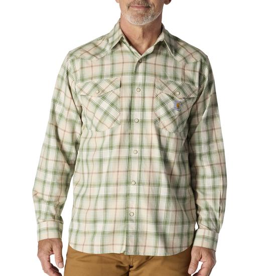 Carhartt Montana lightweight long-sleeve snap-front plaid shirt in oat milk