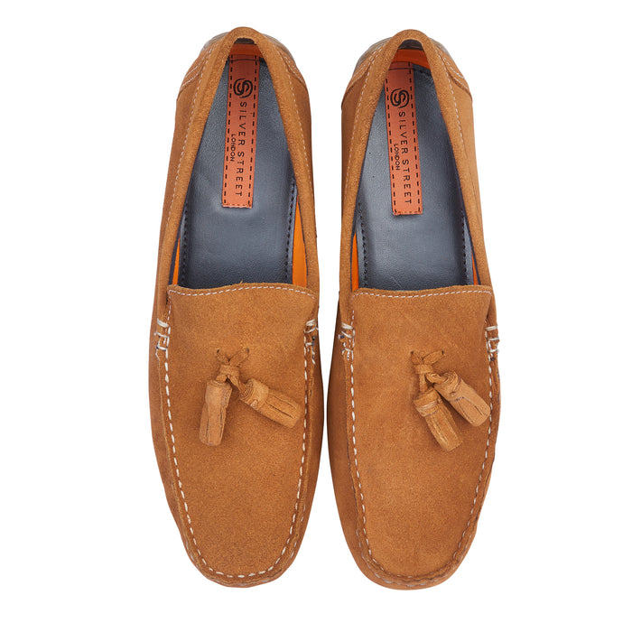 Monza Suede Leather Tassel Loafers - Tan
