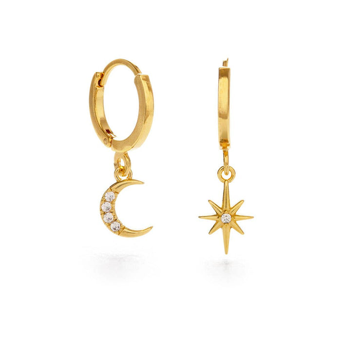 Moon and Star Huggie Hoop Earrings