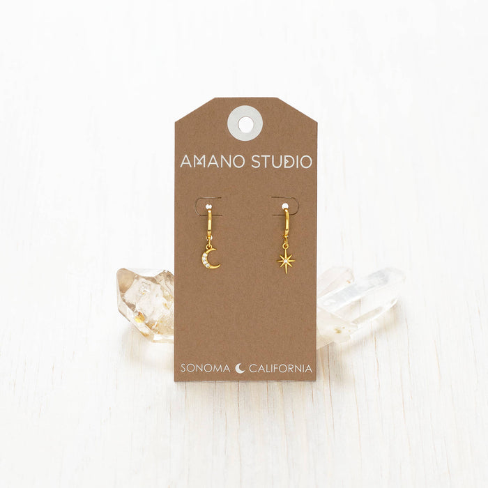 Moon and Star Huggie Hoop Earrings