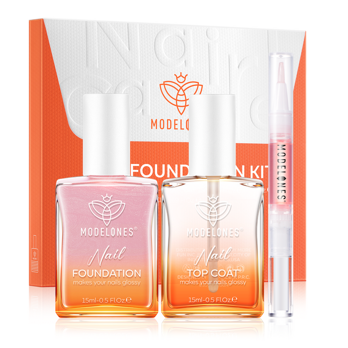 Nail Foundation with Top Coat & Cuticle Oil - Sparkle Pink Nail Care MODELONES #