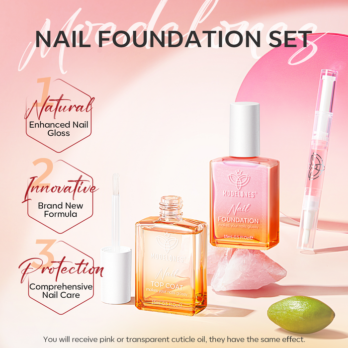 Nail Foundation with Top Coat & Cuticle Oil - Sparkle Pink Nail Care MODELONES #
