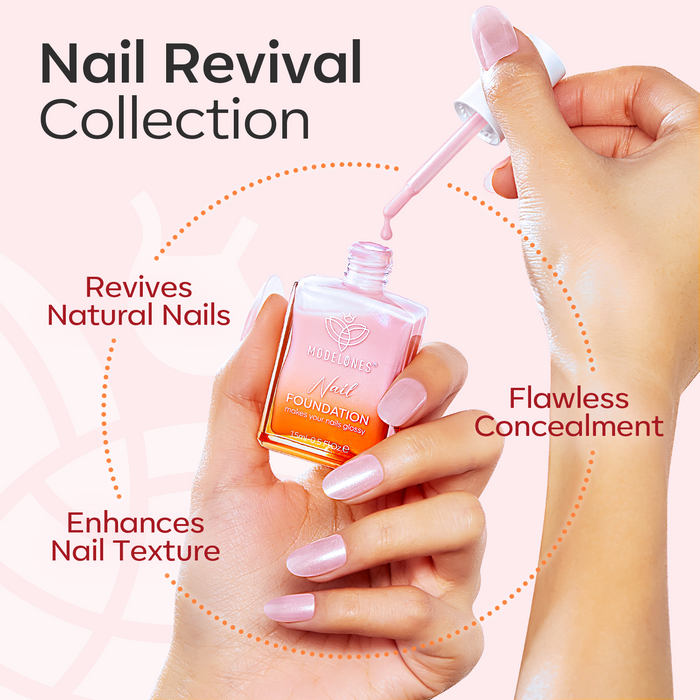 Nail Foundation with Top Coat & Cuticle Oil - Sparkle Pink Nail Care MODELONES #