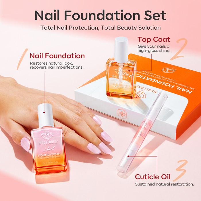 Nail Foundation with Top Coat & Cuticle Oil - Sparkle Pink Nail Care MODELONES #