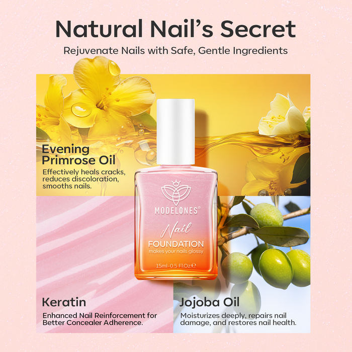 Nail Foundation with Top Coat & Cuticle Oil - Sparkle Pink Nail Care MODELONES #