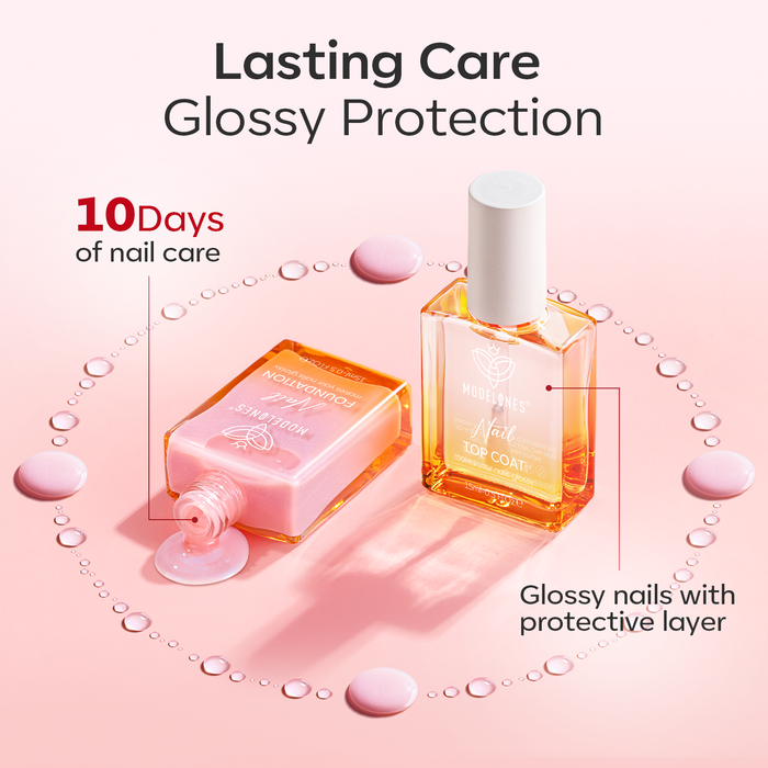 Nail Foundation with Top Coat & Cuticle Oil - Sparkle Pink Nail Care MODELONES #