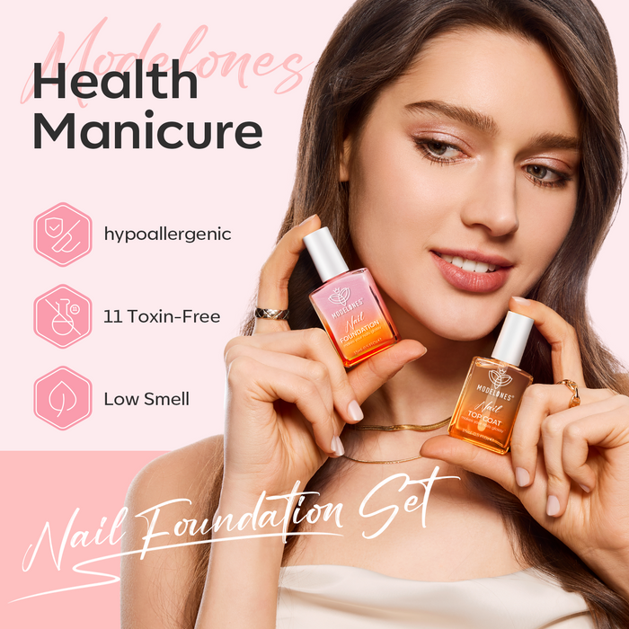Nail Foundation with Top Coat & Cuticle Oil - Sparkle Pink Nail Care MODELONES #