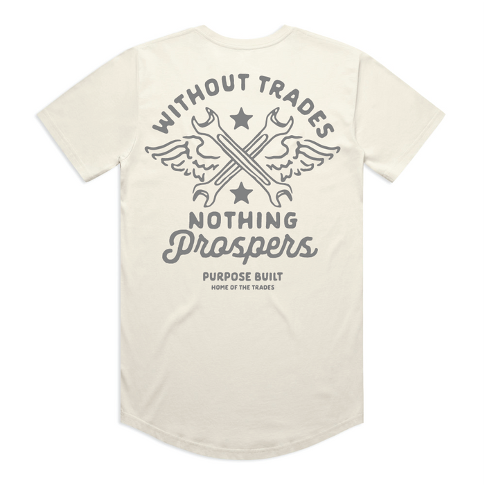 Purpose-Built Nothing Prospers drop shoulder short-sleeve graphic t-shirt in ecru, available in big and tall sizes