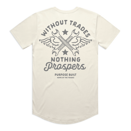Purpose-Built Nothing Prospers drop shoulder short-sleeve graphic t-shirt in ecru, available in big and tall sizes