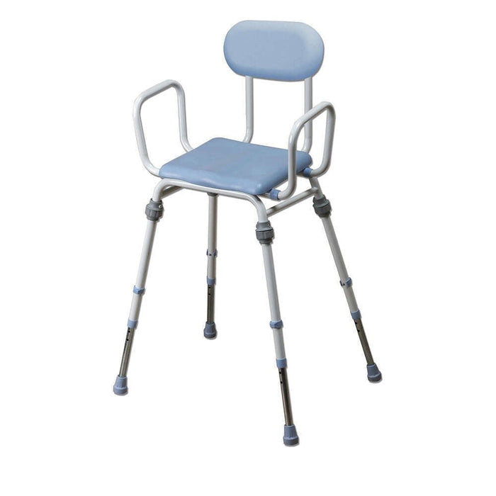 Image of NRS Compact Perching Stool with Arms and Back-Blue PU on a plain background.