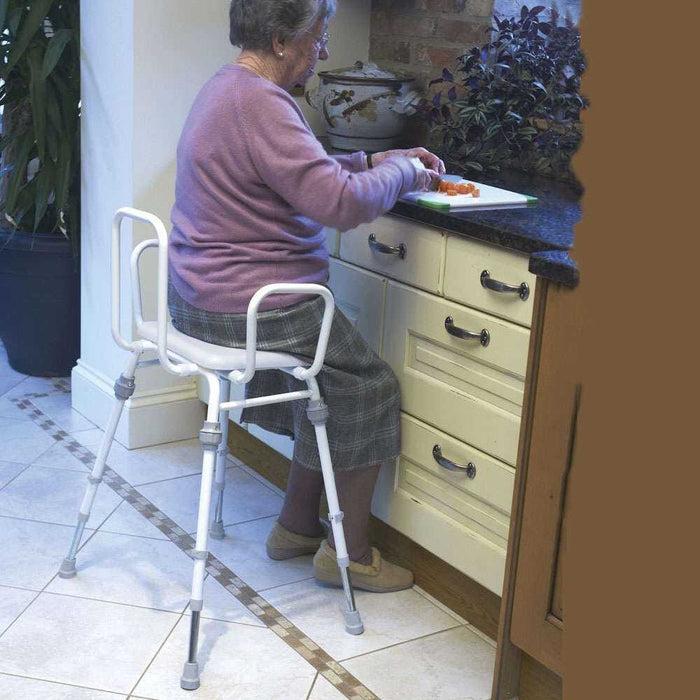 Close-up of a feature of NRS Compact Perching Stool with Arms and Back.