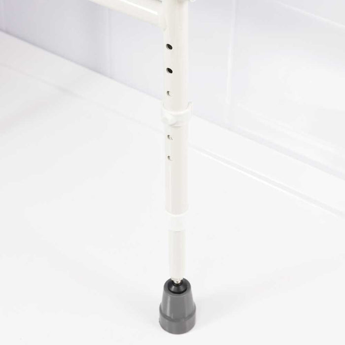 Diagram or packaging of NRS Folding Shower Seat with Legs and Padded Seat highlighting dimensions or features.