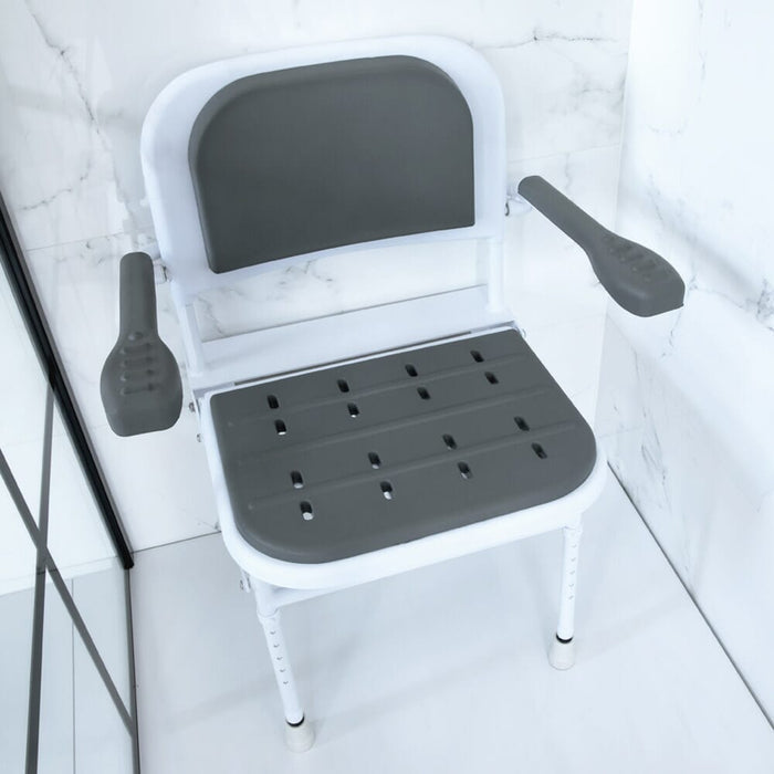 NRS Folding Shower Seat with Legs, Padded Seat, Back, and Arms
