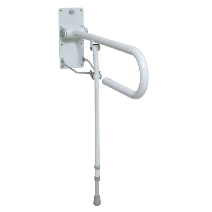 Alternative view of NRS Folding Toilet Support Rail With Leg, showing different angle or usage.