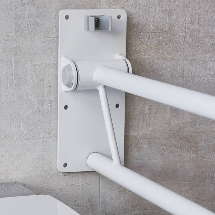 Close-up of a feature of NRS Folding Toilet Support Rail.