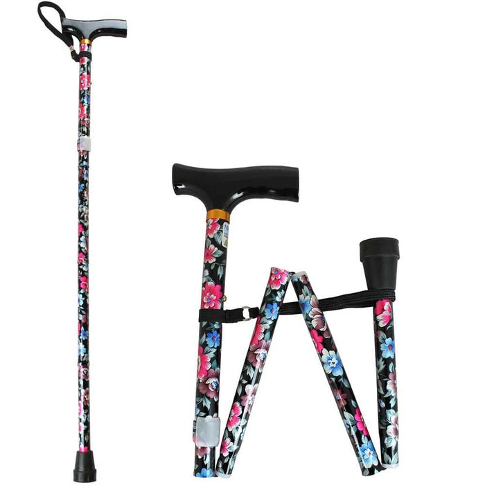Close-up of the handle on NRS Folding Walking Stick walking stick, highlighting the ergonomic grip.