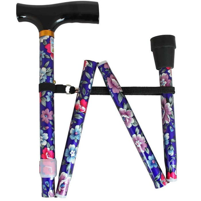 Full view of NRS Folding Walking Stick walking stick on a plain background, showing its handle, shaft and ferrule.