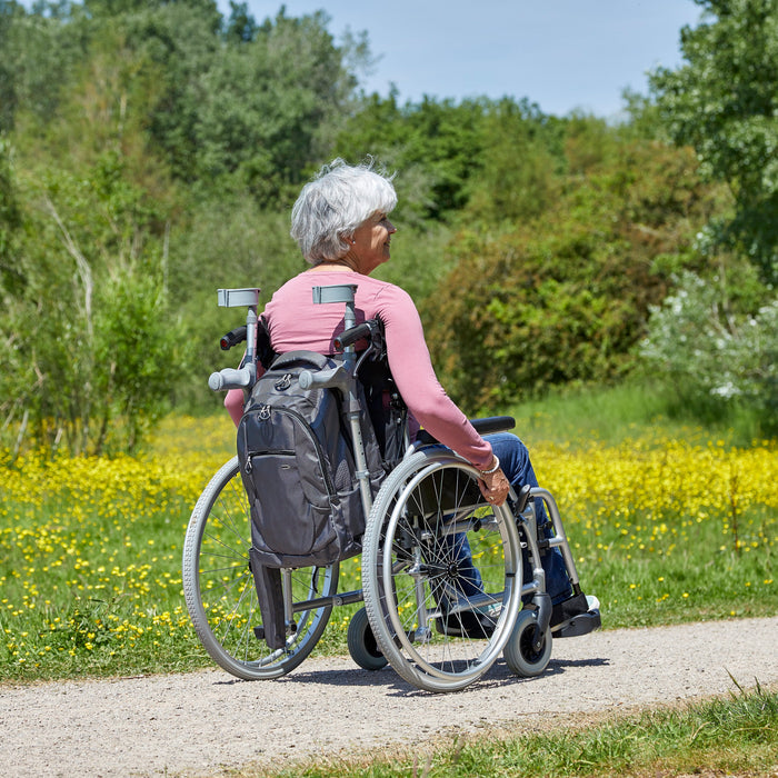 NRS Freestyle Wheelchair Crutch Bag: single elbow crutch on a plain background with an ergonomic handle, adjustable height and open cuff.