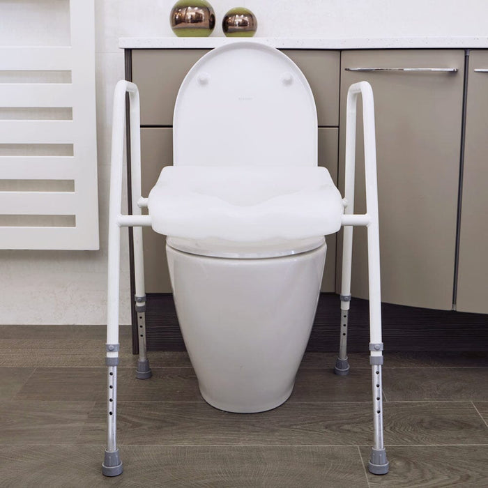 Alternative view of NRS Mowbray Toilet Frame with Seat, showing different angle or usage.