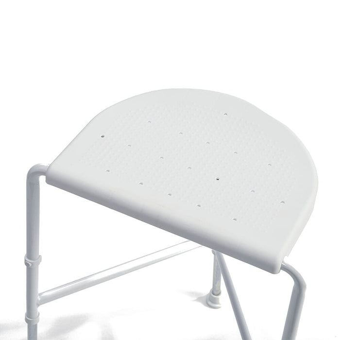 Close-up of a leg on NRS Nuvo Corner Shower Stool shower stool, showing the height adjustment holes and rubber ferrule.