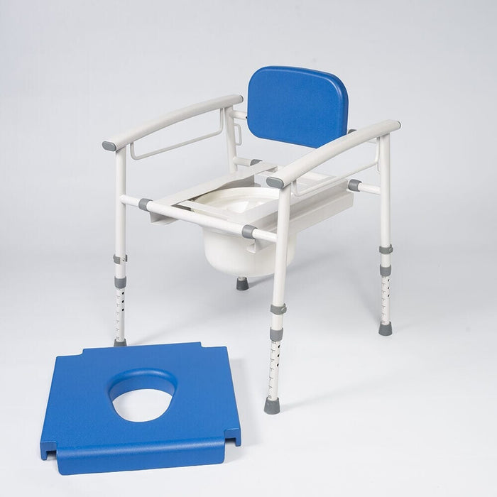 NRS Nuvo Petite Height Adjustable Childrens Commode with lid closed, highlighting the padded seat and discreet design.