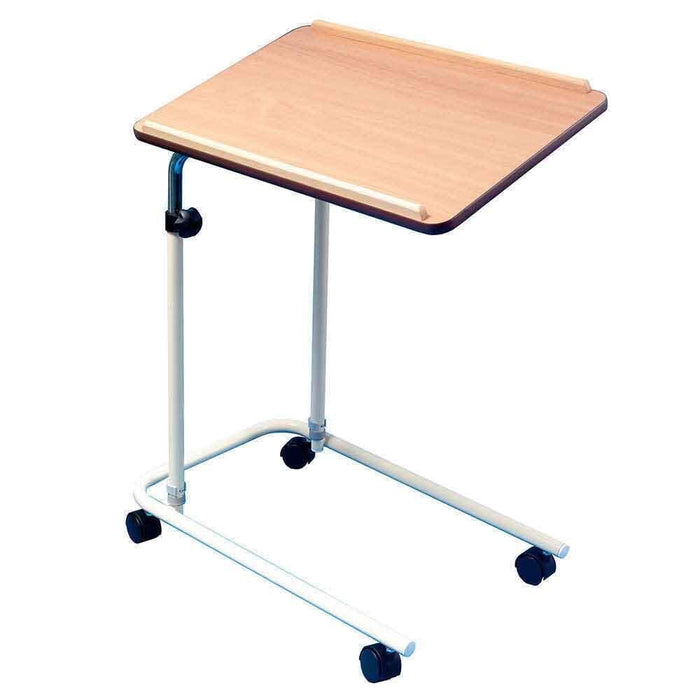 Close-up of the tubular base of NRS Overbed Table, highlighting the sturdy steel frame.