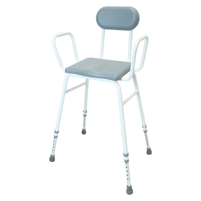 Lifestyle image of NRS PU Moulded Perching Stool with Arms Padded Back being used in a real-life setting.