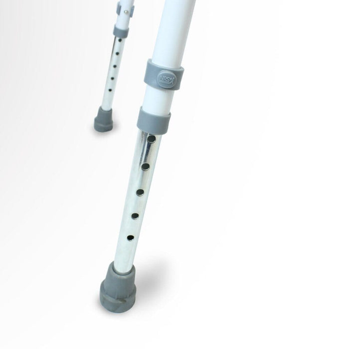 Diagram or packaging of NRS PU Moulded Perching Stool with Arms Padded Back highlighting dimensions or features.