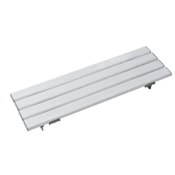Full view of NRS Healthcare Slatted Bath Board bath board showing slatted seat, integral handle and adjustable brackets on a plain background.