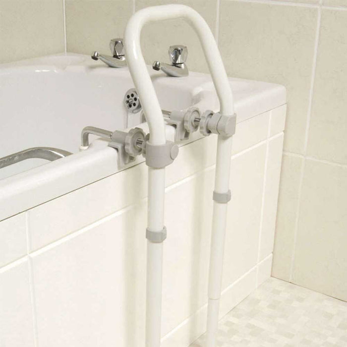 Close-up of a wall mounting plate on NRS Swedish Bath Grab Rail grab rail showing screw holes for secure installation.