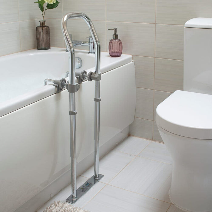 Close-up of a wall mounting plate on NRS Swedish Bath Grab Rail grab rail showing screw holes for secure installation.