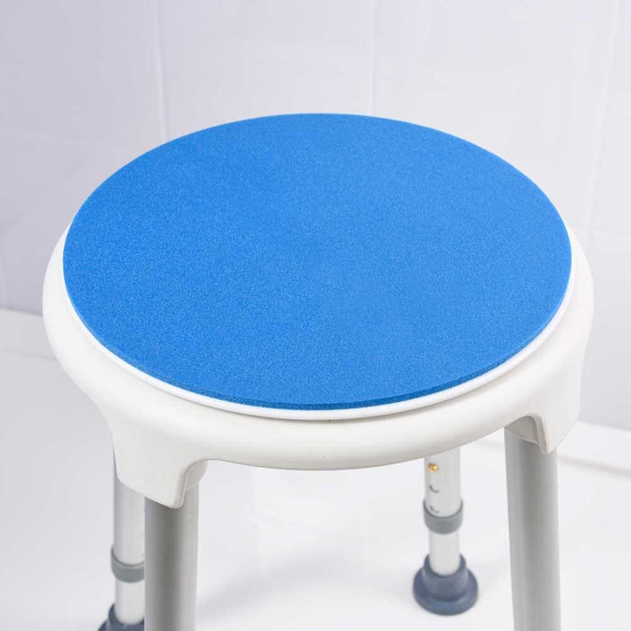 NRS Swivel Shower Stool placed in a shower to demonstrate safe, space-saving seating.