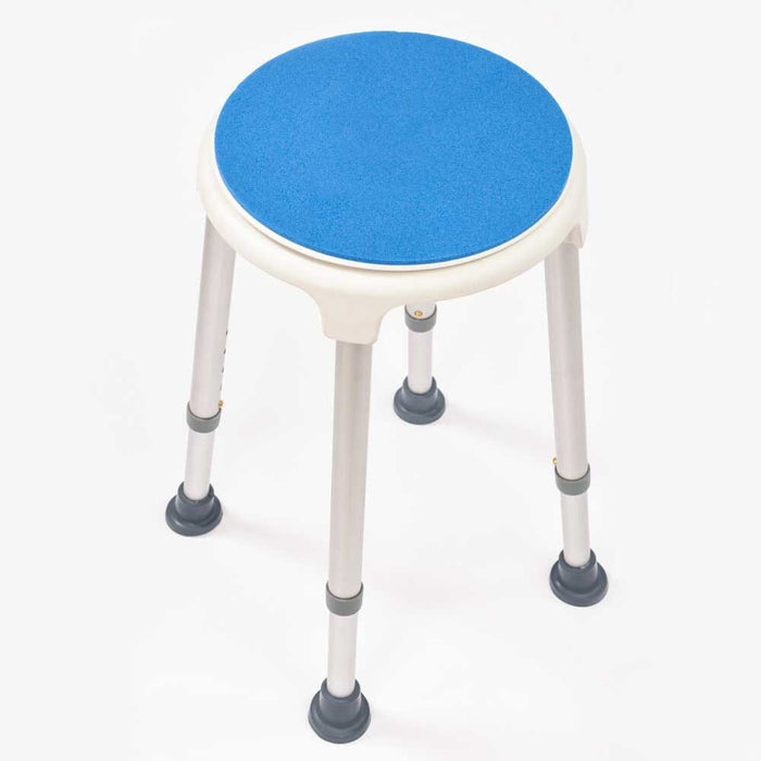 NRS Swivel Shower Stool placed in a shower to demonstrate safe, space-saving seating.