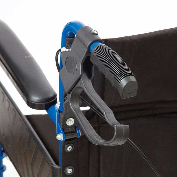 Close-up of a feature of NRS Transit-Lite Attendant Controlled Wheelchair.