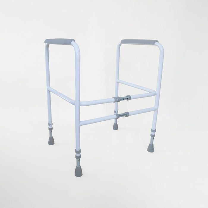 Lifestyle image of NRS Width Adjustable Economy Toilet Frame being used in a real-life setting.