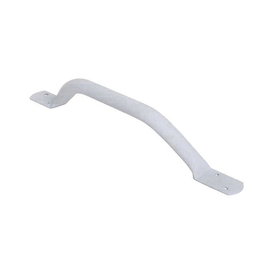 Full view of Offset Steel Grab Rail grab rail with circular wall plates and a textured grip, designed to provide support in bathrooms and other areas.
