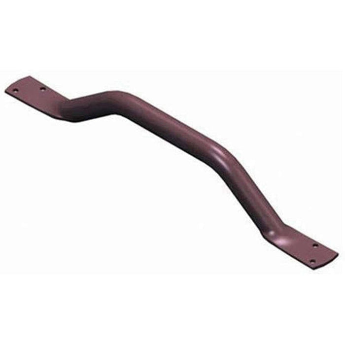 Full view of Offset Steel Grab Rail grab rail with circular wall plates and a textured grip, designed to provide support in bathrooms and other areas.
