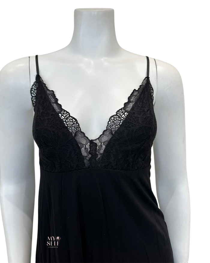 Oh! Zuza 4014 + 4015 Black Sheer Lace Modal Chemise & Wrap Set myselflingerie.com