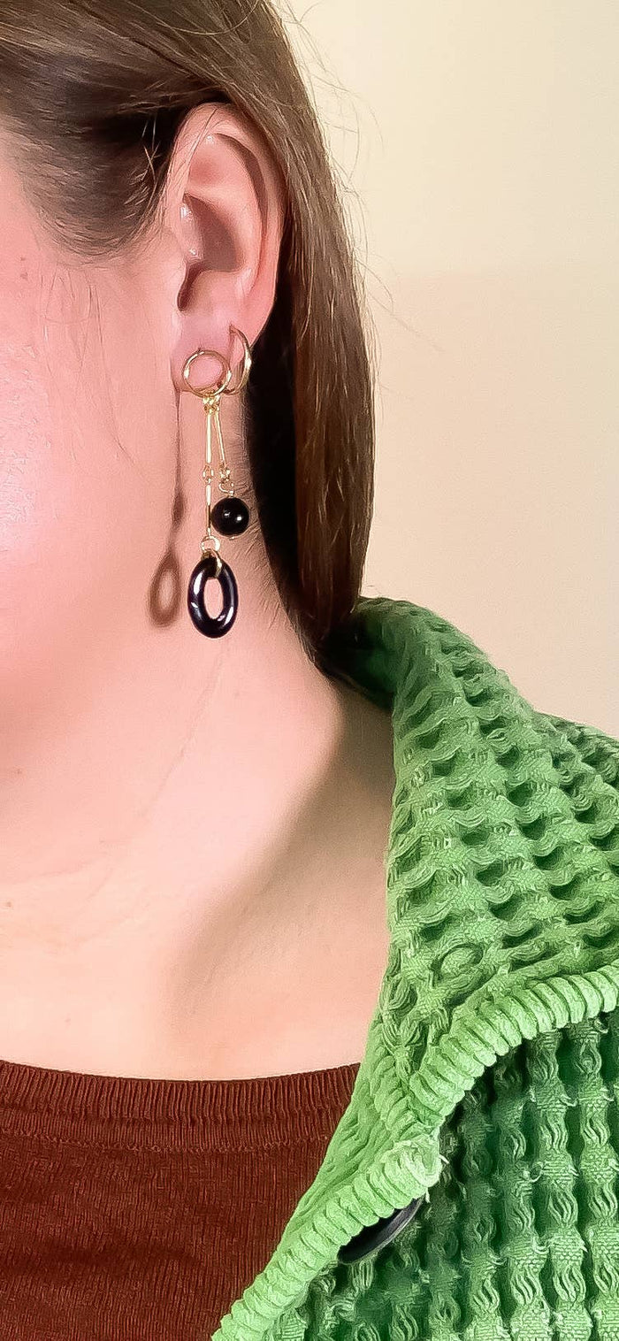 Onyx+ Black Glass Swing Earrings