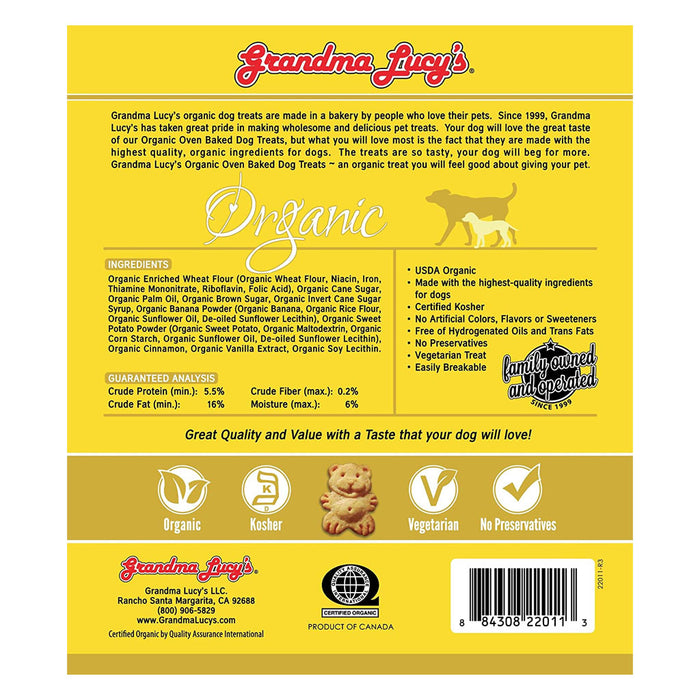 Organic Banana & Sweet Potato Oven Baked Dog Treats 14oz back of bag
