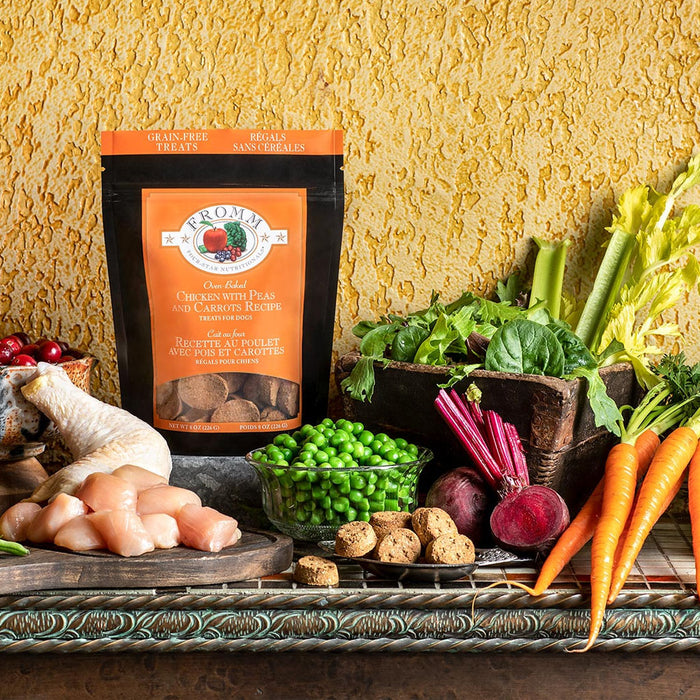 Oven-Baked Chicken with Carrots & Peas Treat 8.0oz with whole ingredients.
