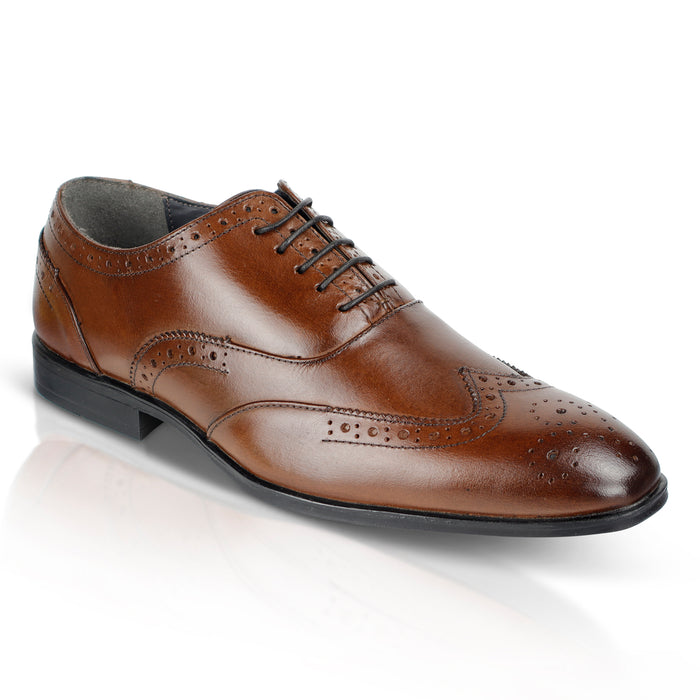 Oxford Leather Brogue Oxfords Shoes - Brown