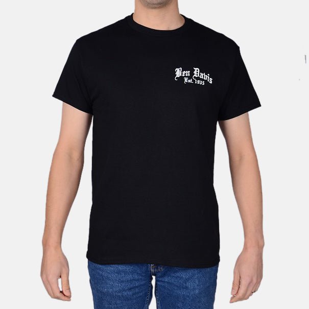 Ben Davis paisley logo t-shirt in black, front view, big and tall sizing