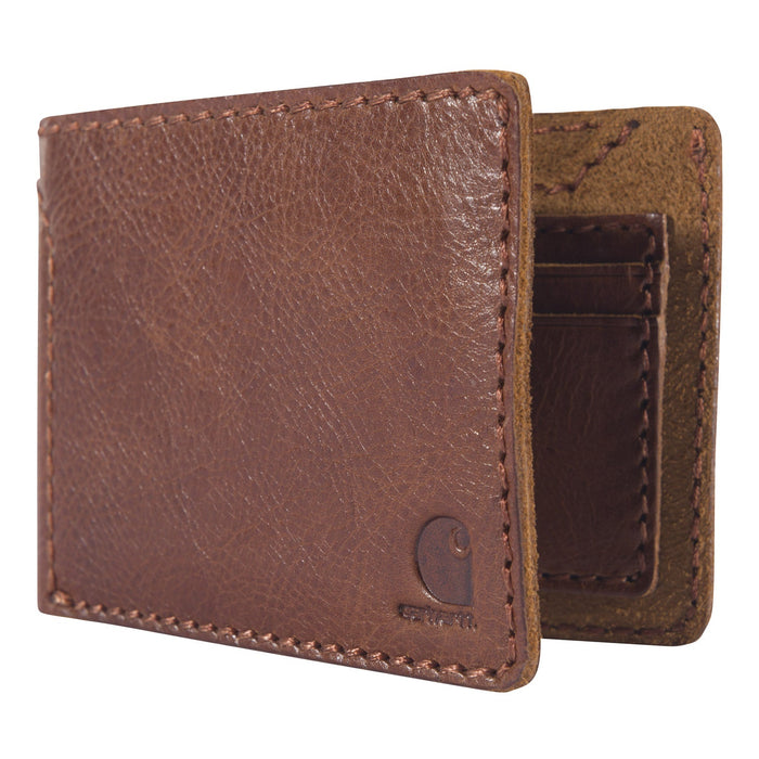 Carhartt Patina leather wallet in brown shown folded closed
